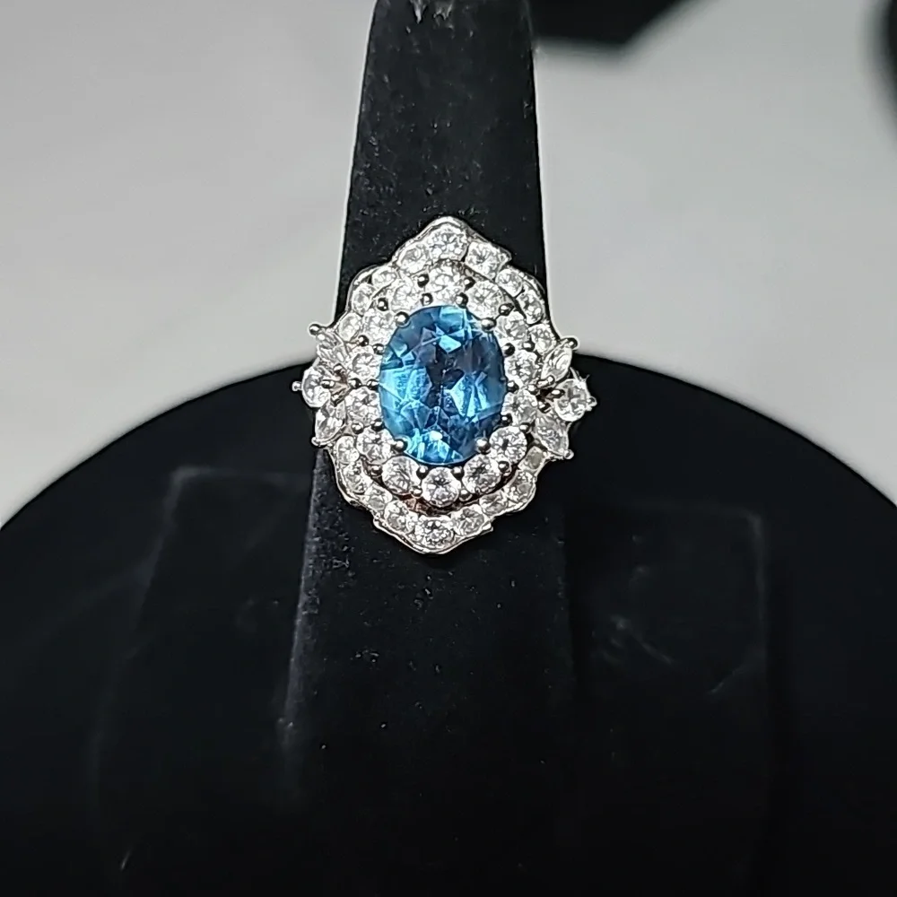 Blue Topaz Oval Ring Stamped 925
